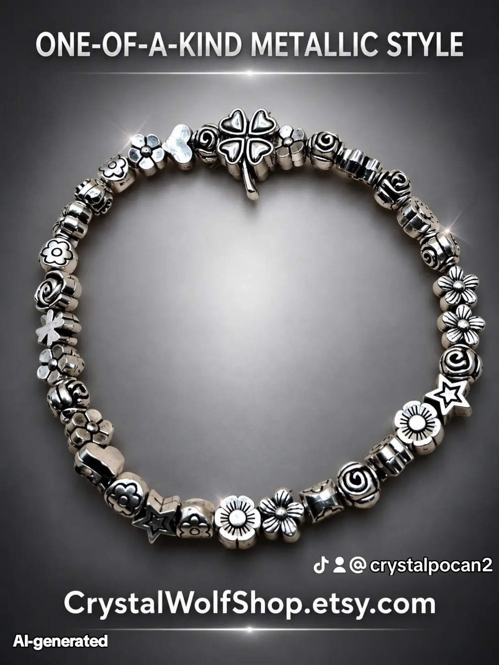 Silver Floral & Charm Bracelet for Women